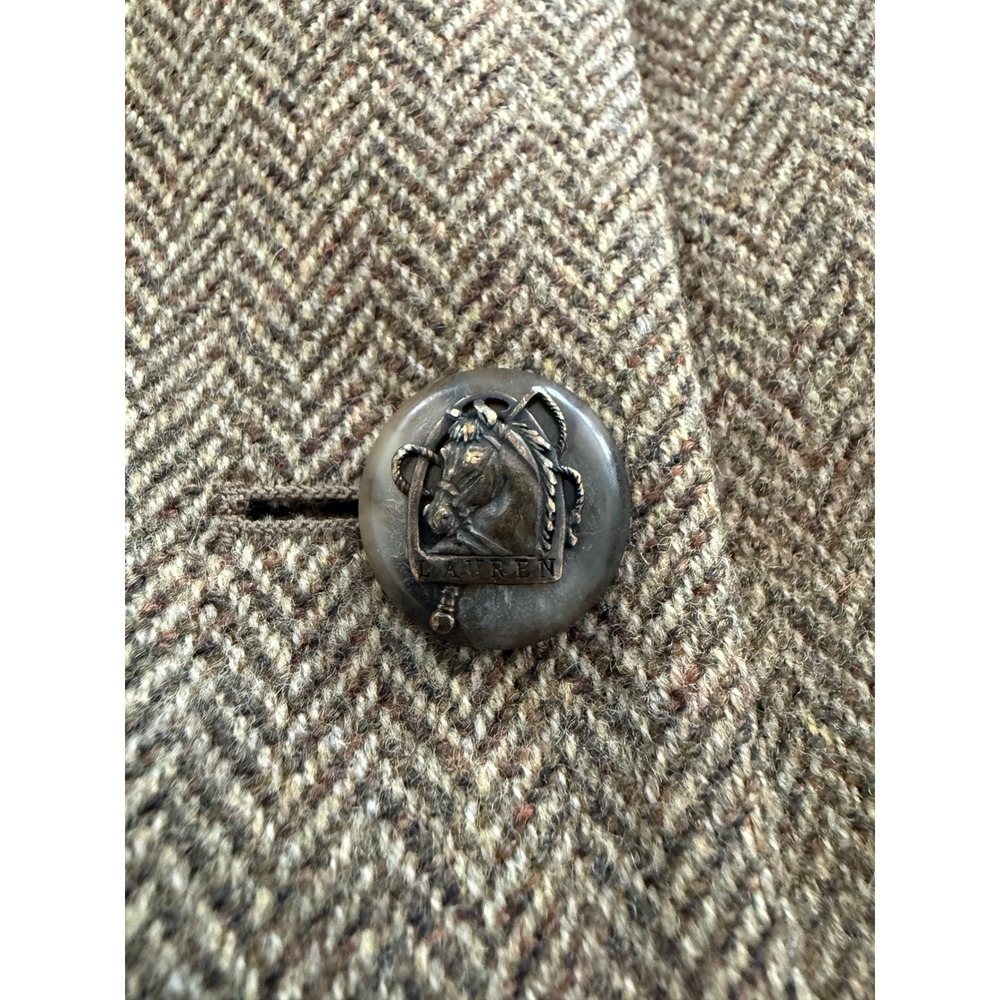Lauren Ralph Lauren 6P Lambswool Herringbone Equestrian Blazer Heritage Brown - Picture 9 of 13